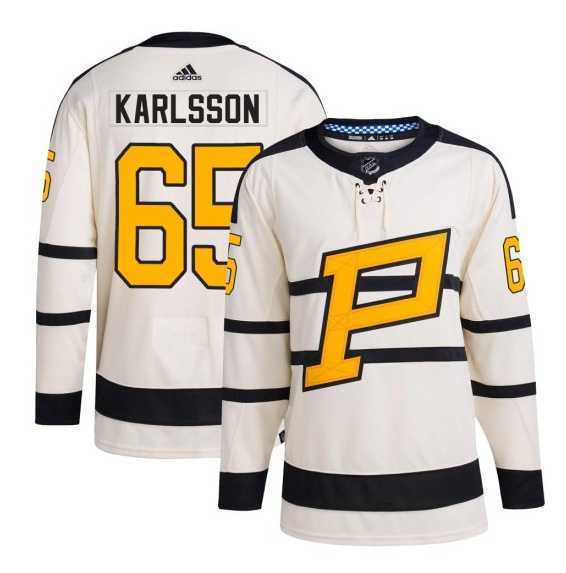 Mens Pittsburgh Penguins #65 Erik Karlsson Cream 2023 Winter Classic Stitched Jersey Dzhi
